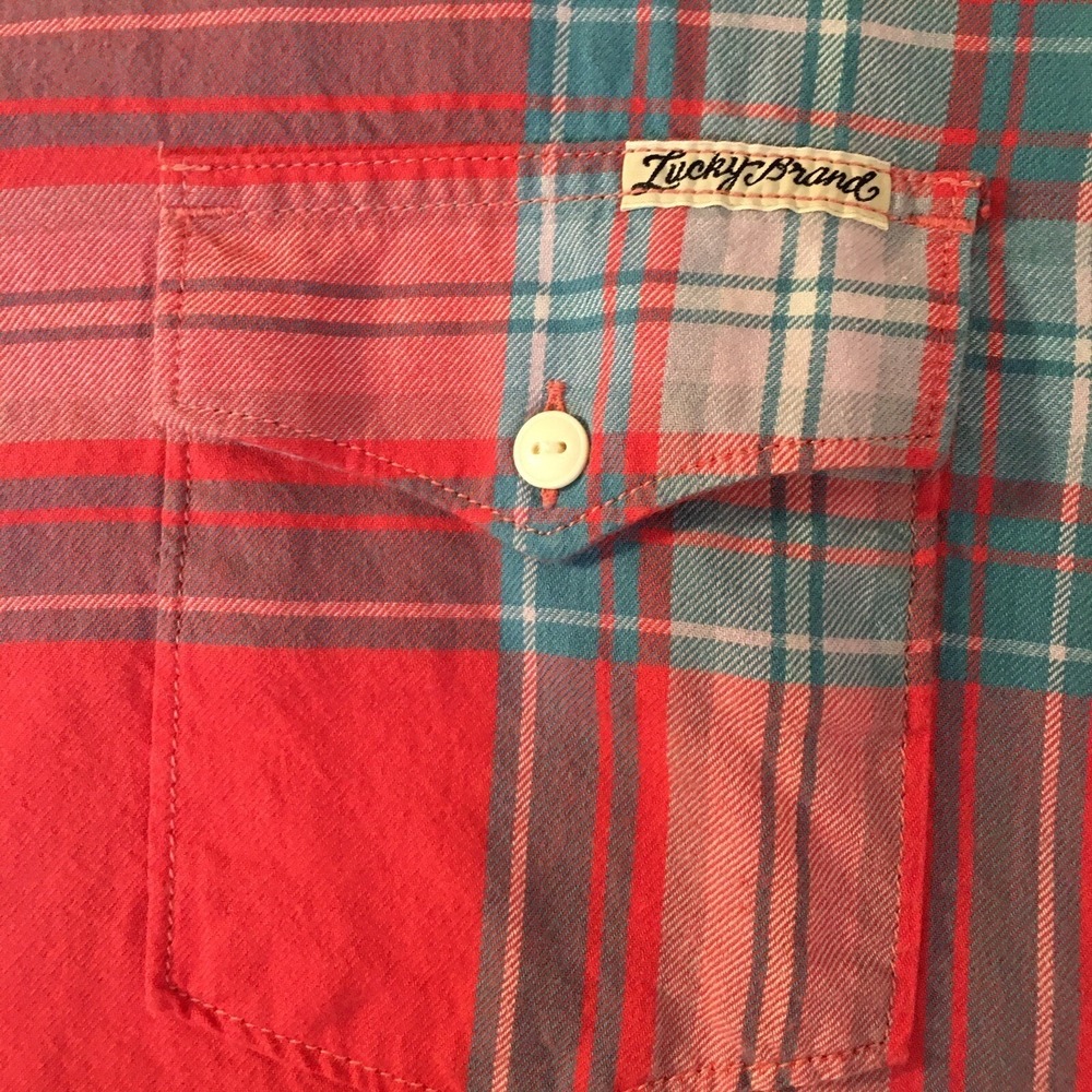 Lucky Brand Mens‎ XXL Short Sleeve Plaid Shirt Blue Flannel Feel EXCELLENT NEW - Picture 3 of 6
